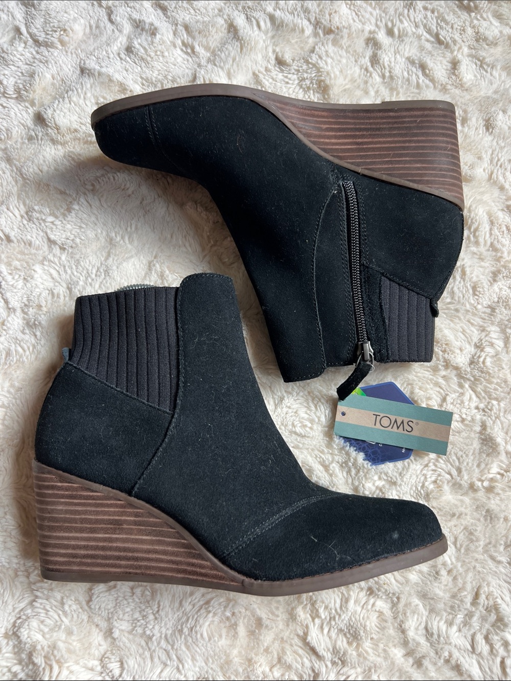 TOMS Sadie Black Suede Wedge Ankle Booties Size 8